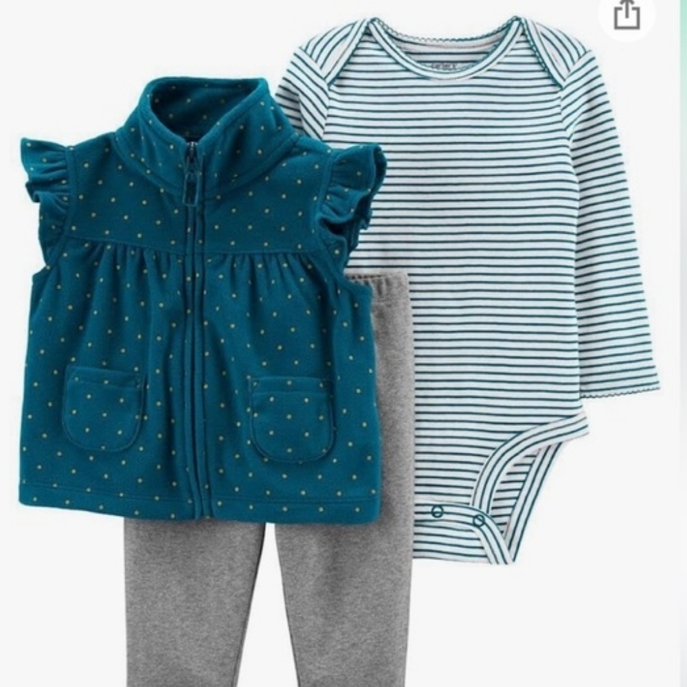 Carter's Navy Vest with Striped Onesie and Gray Pants
